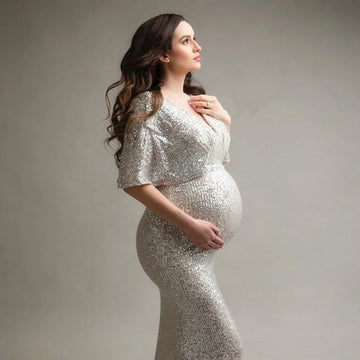 MQTIME  -  Sequins Maternity Photography Long Dresses Stretchy Pregnant Woman Party Dress For Photo Shoot